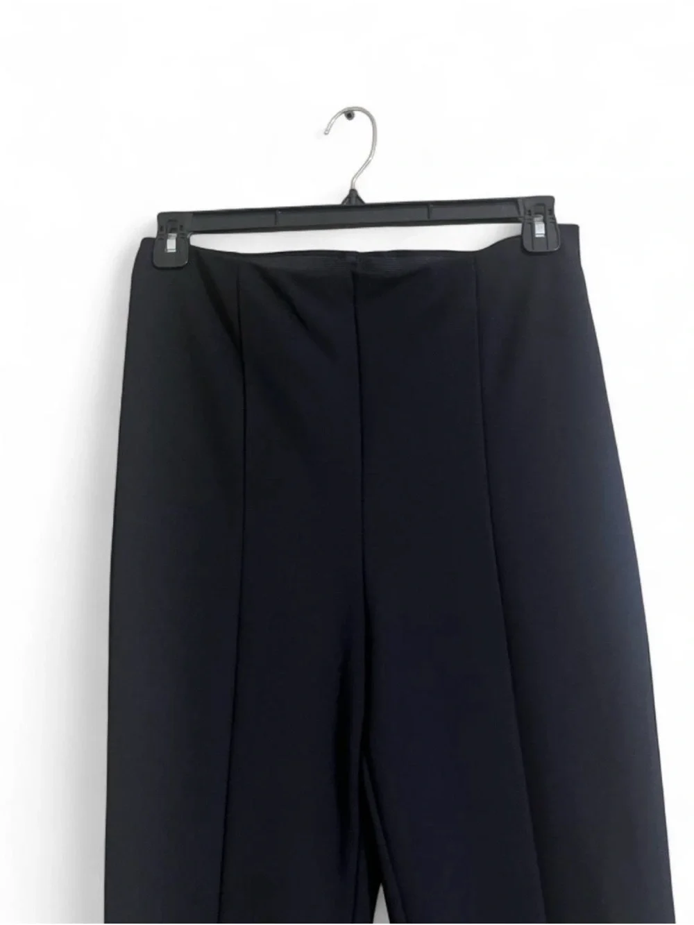 H&M Pants Sz L Stretchy Black Front-Slit Pull On Creased Leg Leggings Feminine